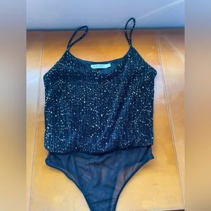 Lush Black and Gold Stars Bodysuit Eras Taylor Swift Outfit Size Small NWOT
